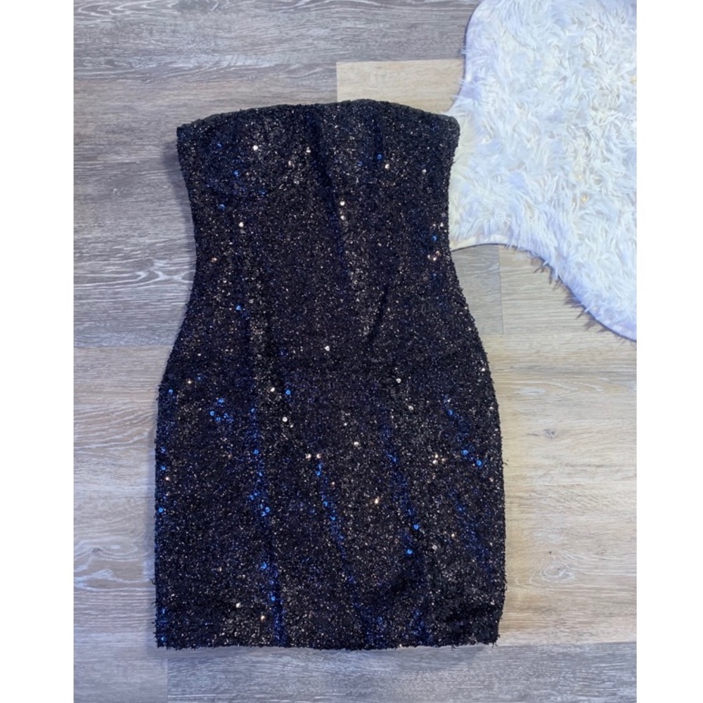 Sexy Strapless Little Black Sequin Dress